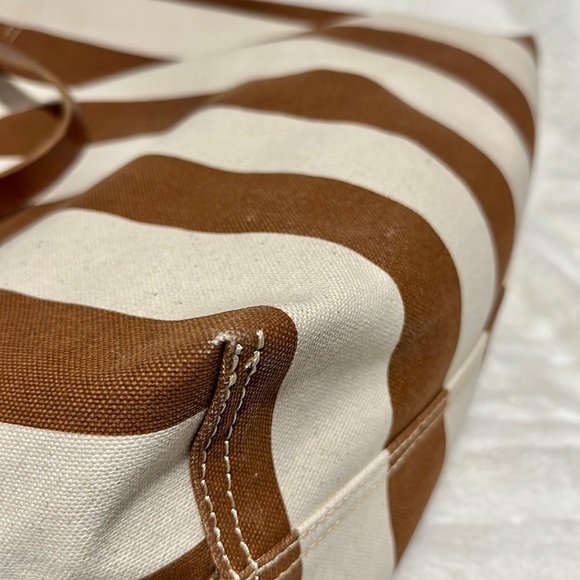 🔥🔥🔥Madewell Stripe Leather Canvas Large Tote Shoulder Bag - Picture 13 of 15